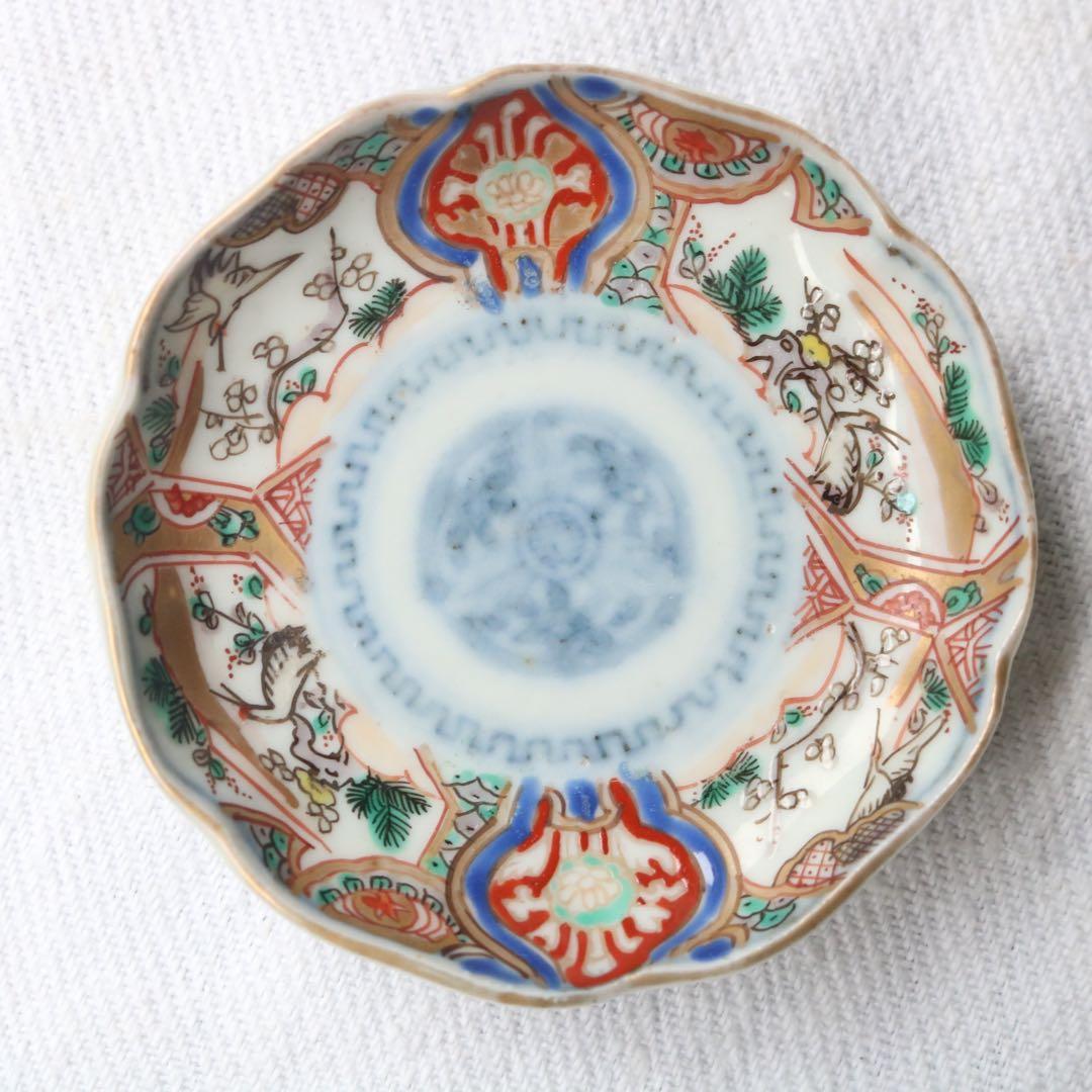 時代伊万里　鶴松金彩の吉祥デザイン豆皿5客（骨董古陶磁古美術古伊万里