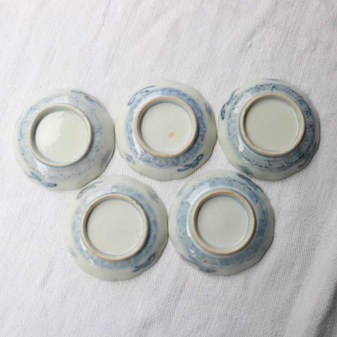 時代伊万里　鶴松金彩の吉祥デザイン豆皿5客（骨董古陶磁古美術古伊万里