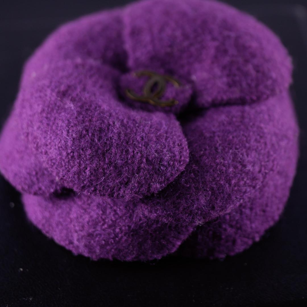 ヴィンテージCHANEL パープル　カメリア　コサージュ
