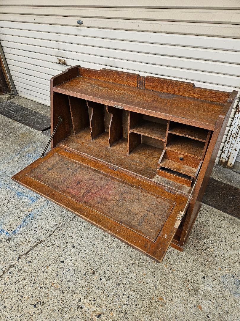 日本のアンティーク 古いライティングビューロー 帳場机 収納棚 明治 大正時代