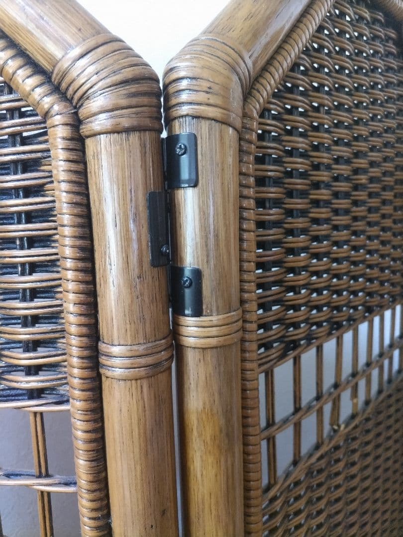 藤　ラタン　パーテション　4連　衝立　間仕切り