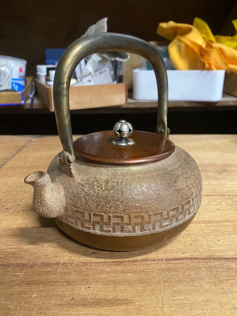 古い卍入瀟酒瓶 しょうしゃ 銅瓶 鉄瓶 茶道具