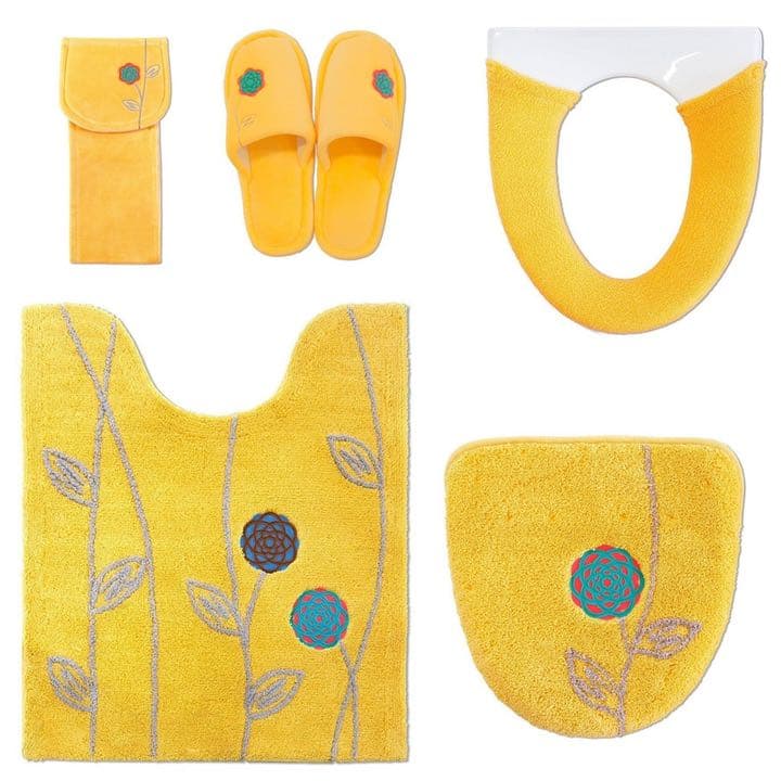 トイレマット 北欧 新品 ５点 セット ロング 金運の イエロー 洗浄暖房型