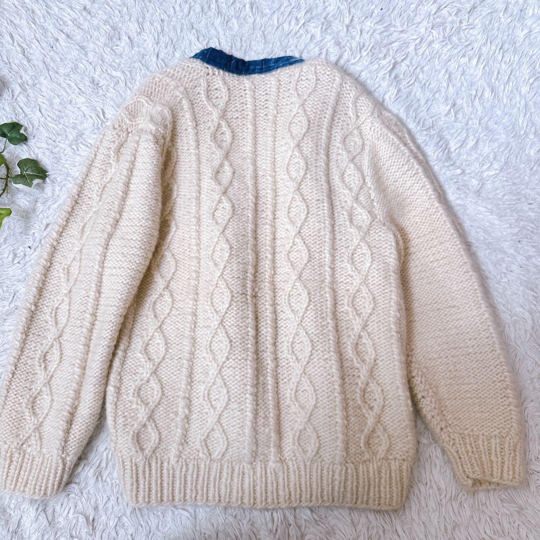 サニーサイドアップ デニムパイピング カーディガン リメイク ケーブルニット