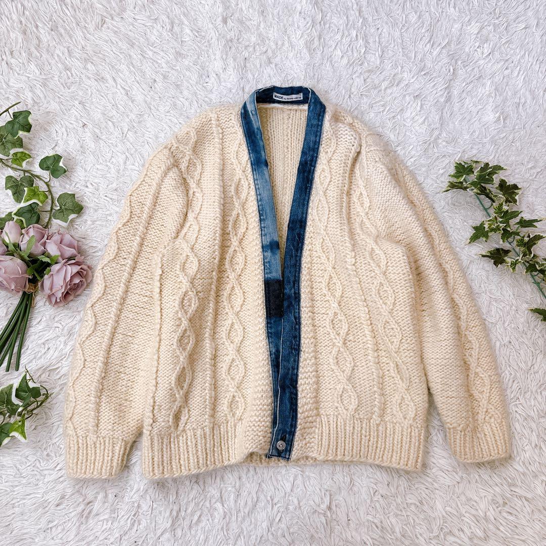 サニーサイドアップ デニムパイピング カーディガン リメイク ケーブルニット