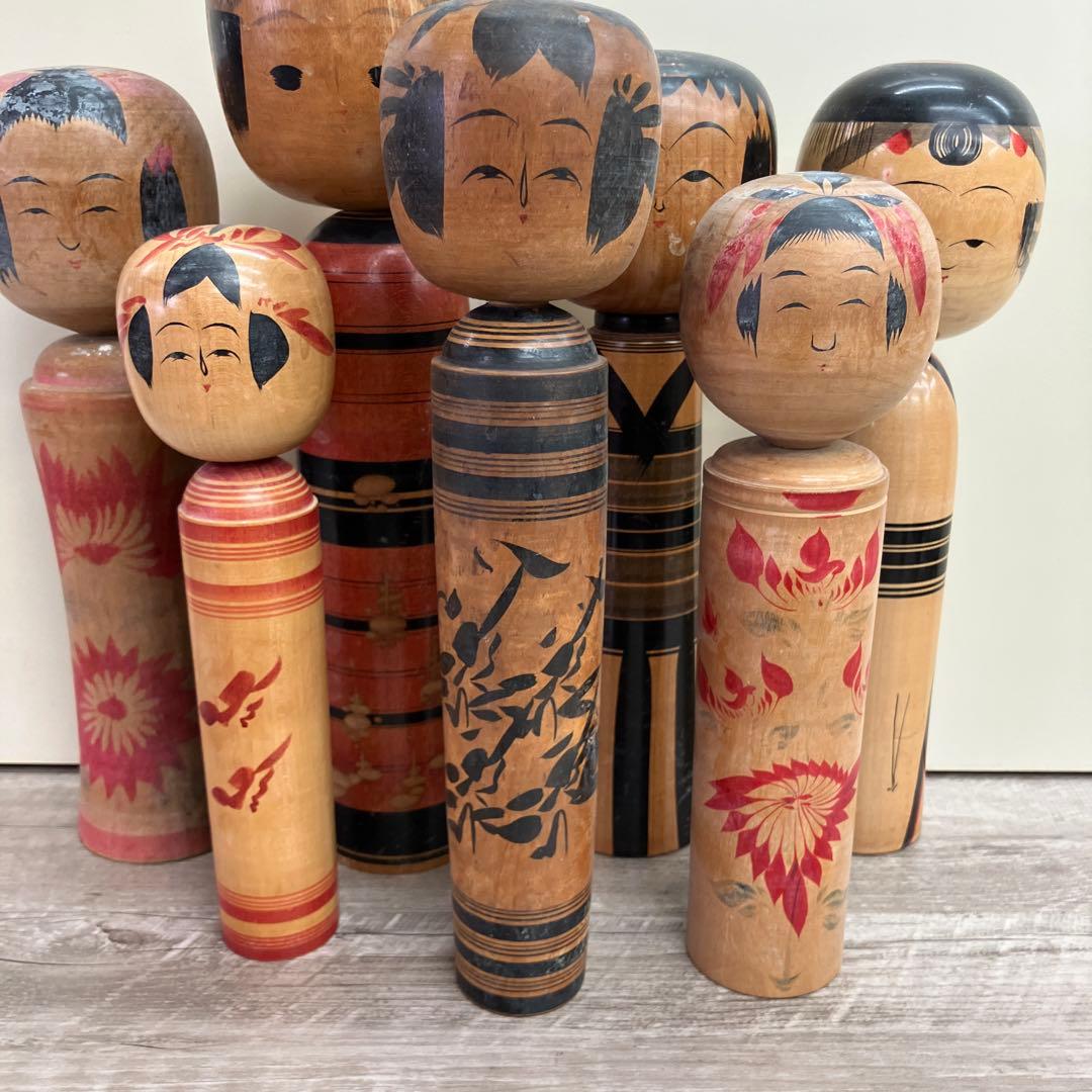 D-3 昭和レトロ 木製 こけし 小芥子 9体セット まとめ売り 日本人形