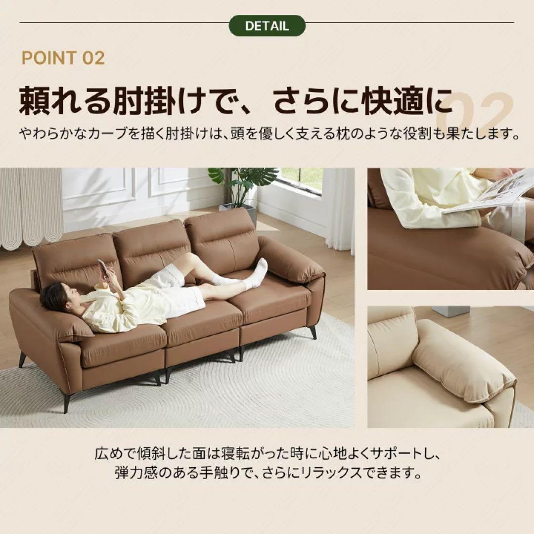 ライトグレー PUレザーソファ 3人掛け　ローソファ　ソファベッド