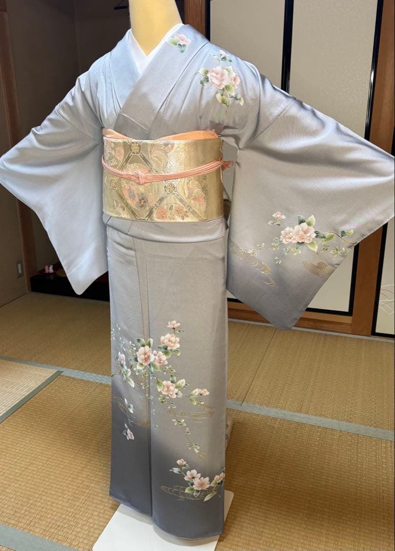 正絹訪問着4点フルセット 訪問着　袋帯　帯締め　帯揚げ
