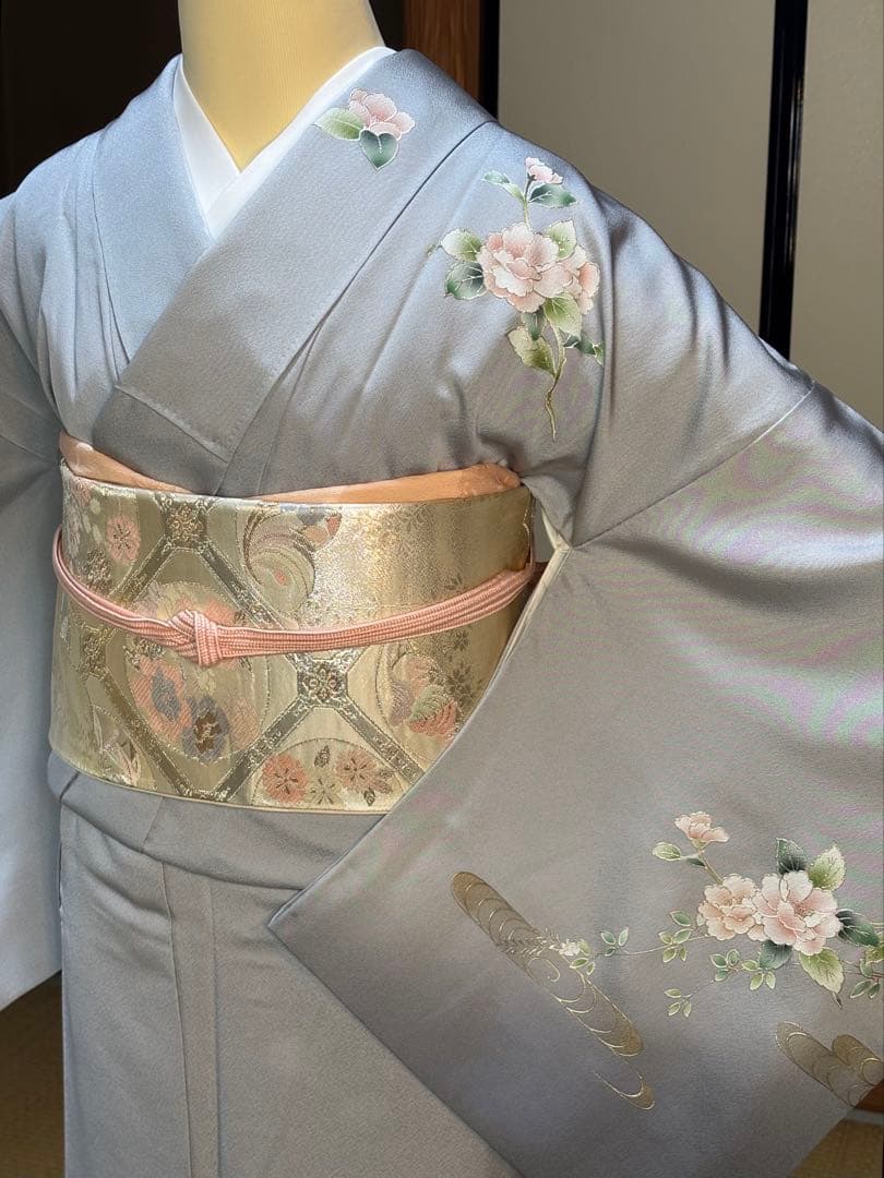 正絹訪問着4点フルセット 訪問着　袋帯　帯締め　帯揚げ
