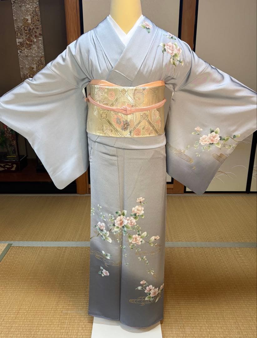 正絹訪問着4点フルセット 訪問着　袋帯　帯締め　帯揚げ