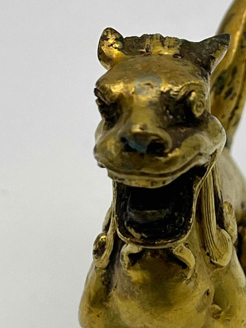 唐時代　金銅獅子 铜鎏金 唐物　金銅仏具 唐物　時代物　仏教用品(B-104②)