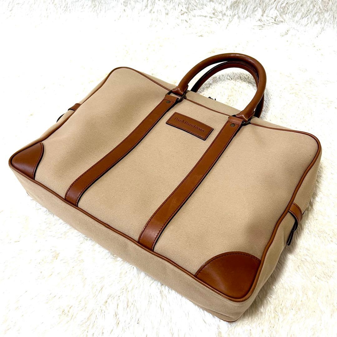 希少✨ポロラルフローレン　ビジネスバッグ サファリシリーズ コットンツイル　牛革