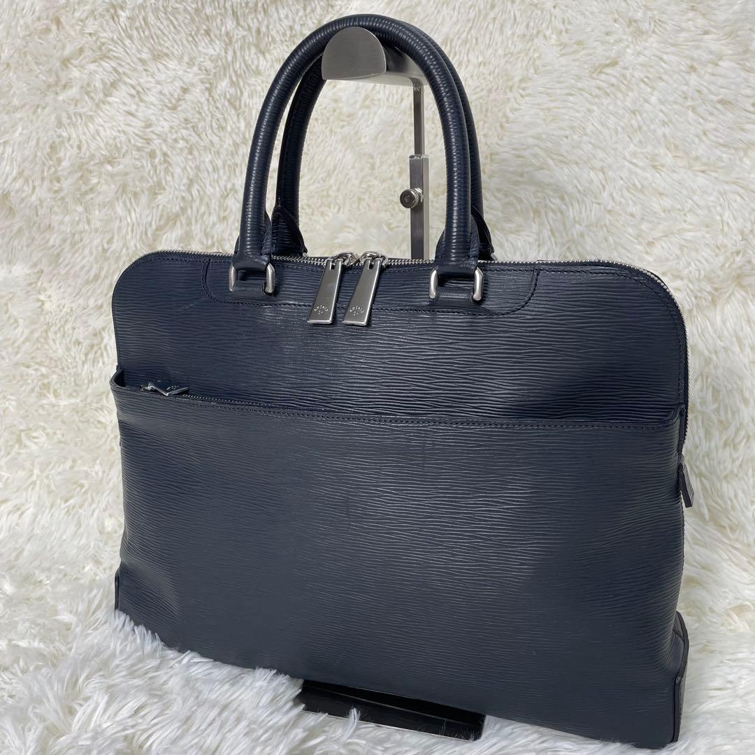 美品 aniary アニアリ ブリーフケース ビジネスバッグ レザー ネイビー