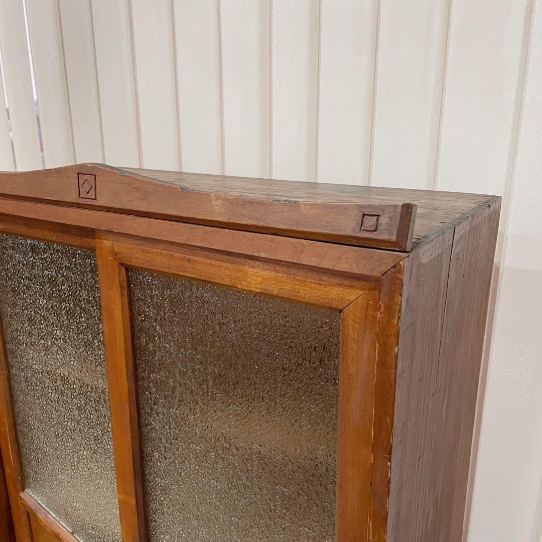 当時物　昭和レトロ　本棚　ガラス棚　ダイヤガラス　木製　アンティーク　無垢