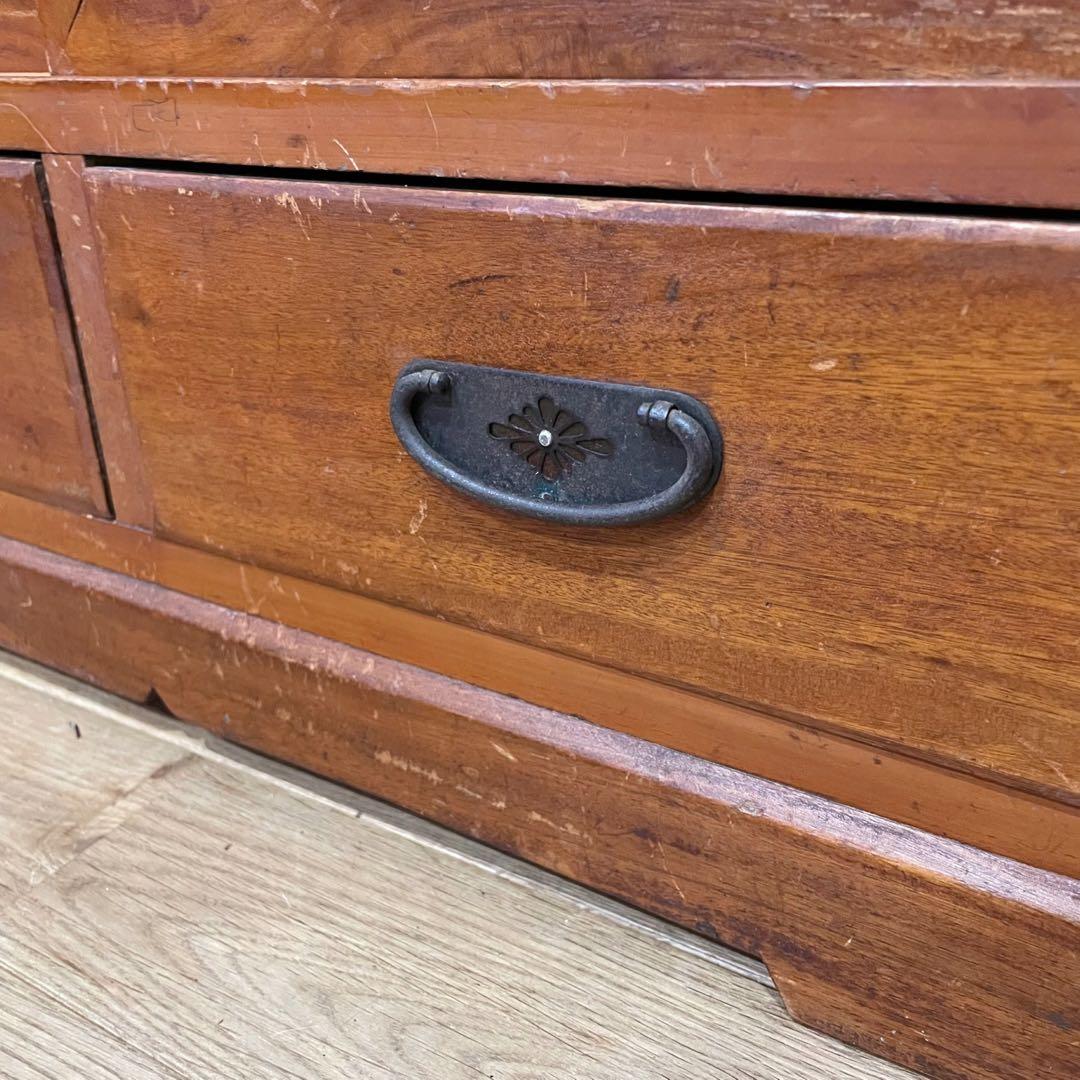 当時物　昭和レトロ　本棚　ガラス棚　ダイヤガラス　木製　アンティーク　無垢