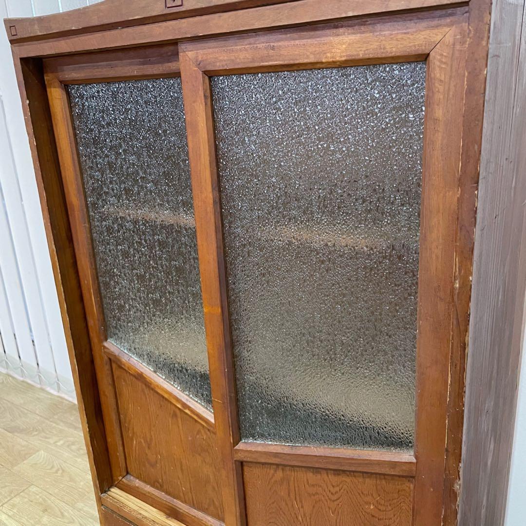 当時物　昭和レトロ　本棚　ガラス棚　ダイヤガラス　木製　アンティーク　無垢