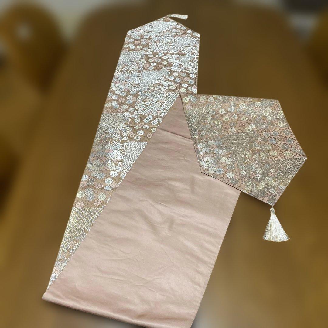 table runner 「松風」　帯リメイク　正絹 西陣織　長尺