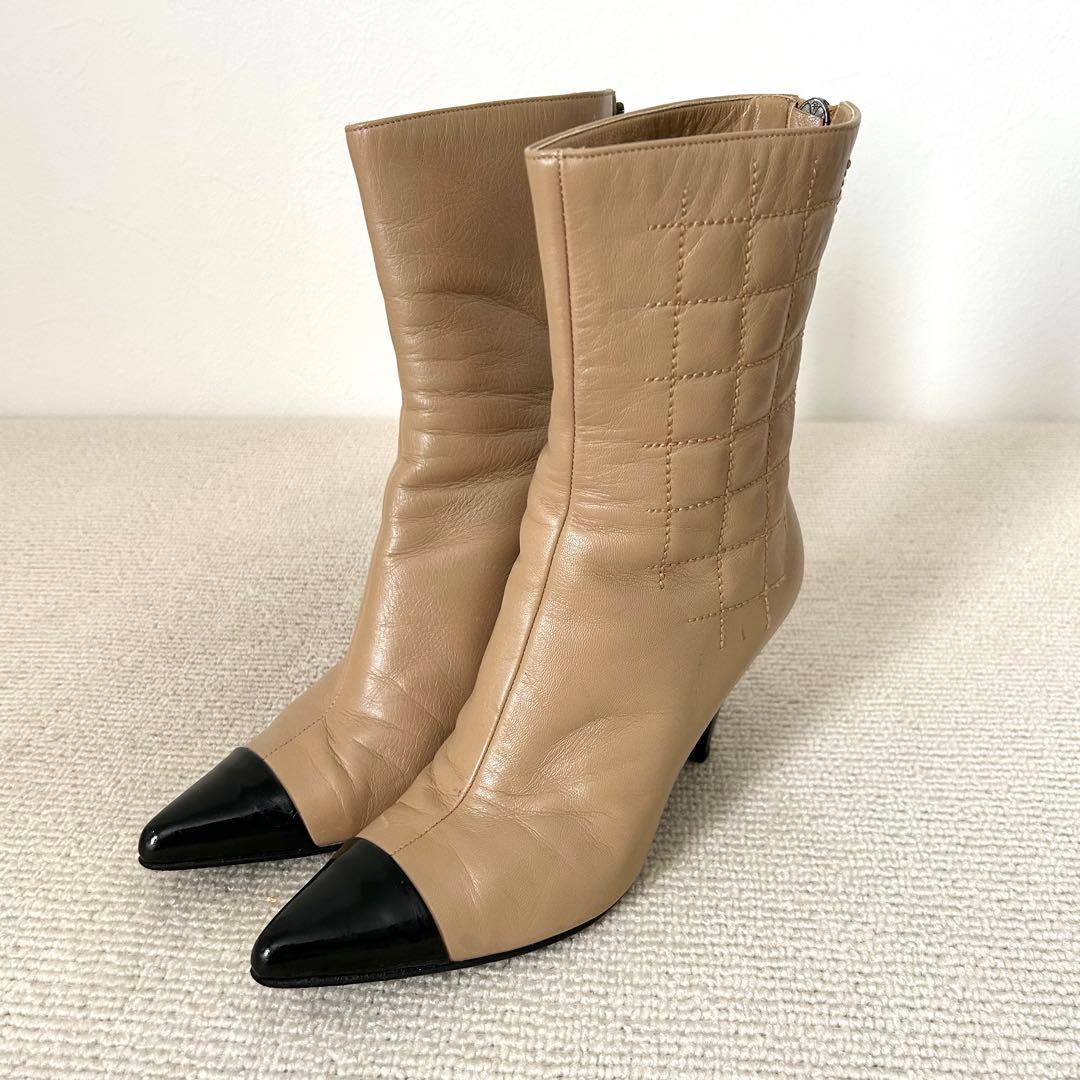CHANEL シャネル ショートブーツ ココマーク バイカラー 22cm 35