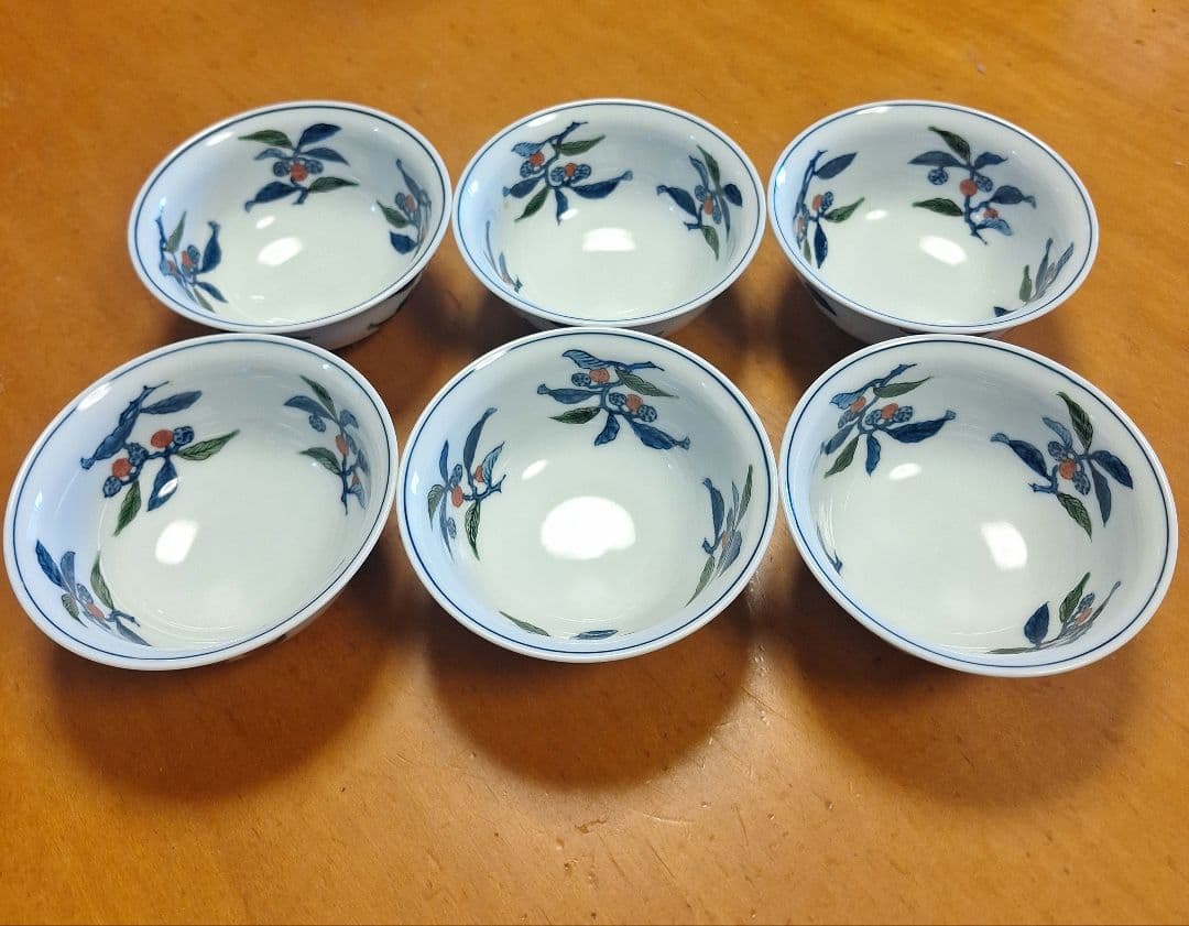 現行品　未使用　源右衛門　染錦茘枝文　取鉢　６客