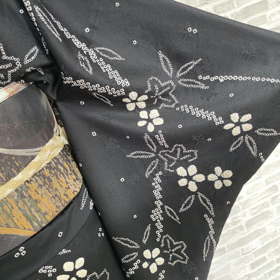 訪問着　フルセット　さくら　絞り　黒地　シックな雰囲気　入学式　卒業式　l2