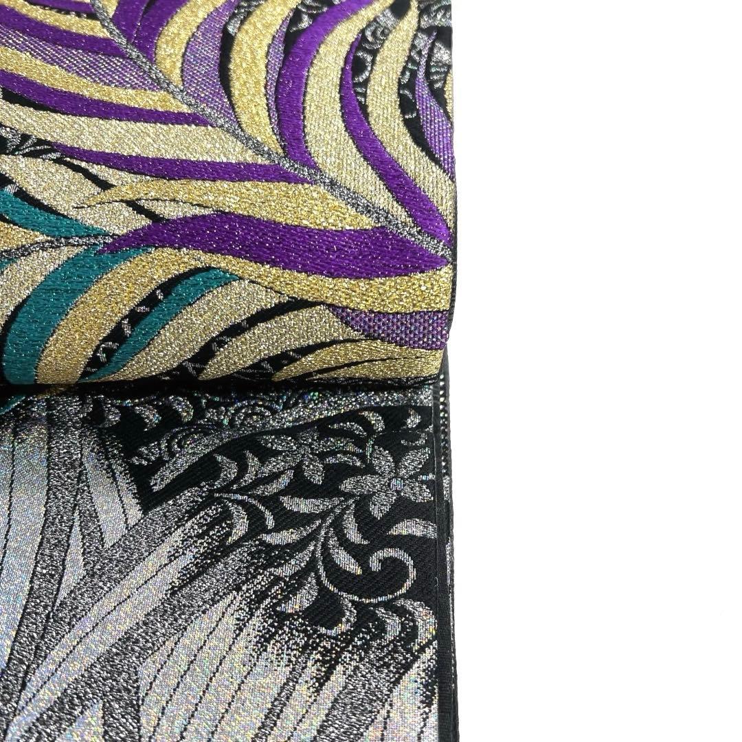 未着用　振袖帯　袋帯　孔雀の羽　薔薇　格子　波　着物　034a d