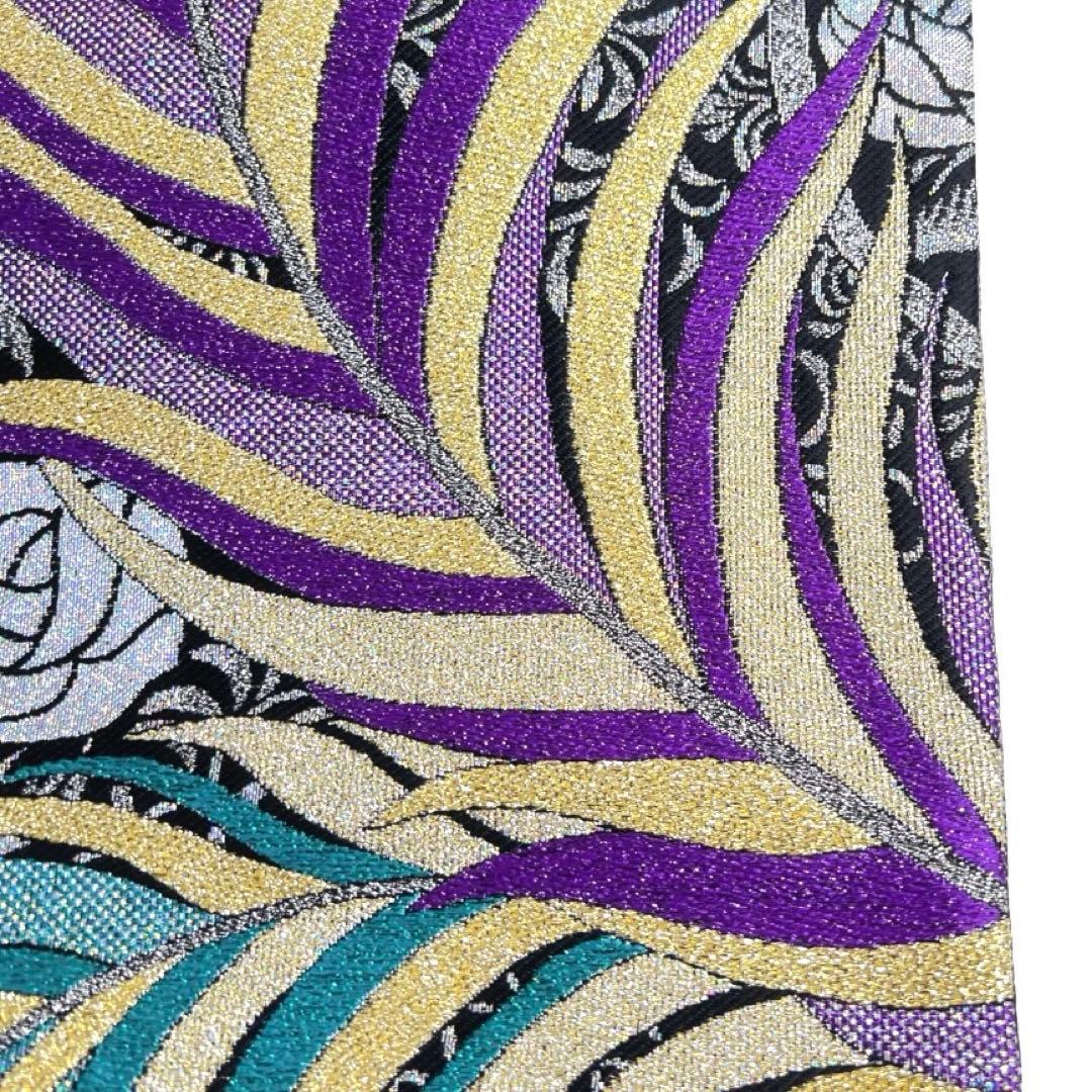 未着用　振袖帯　袋帯　孔雀の羽　薔薇　格子　波　着物　034a d