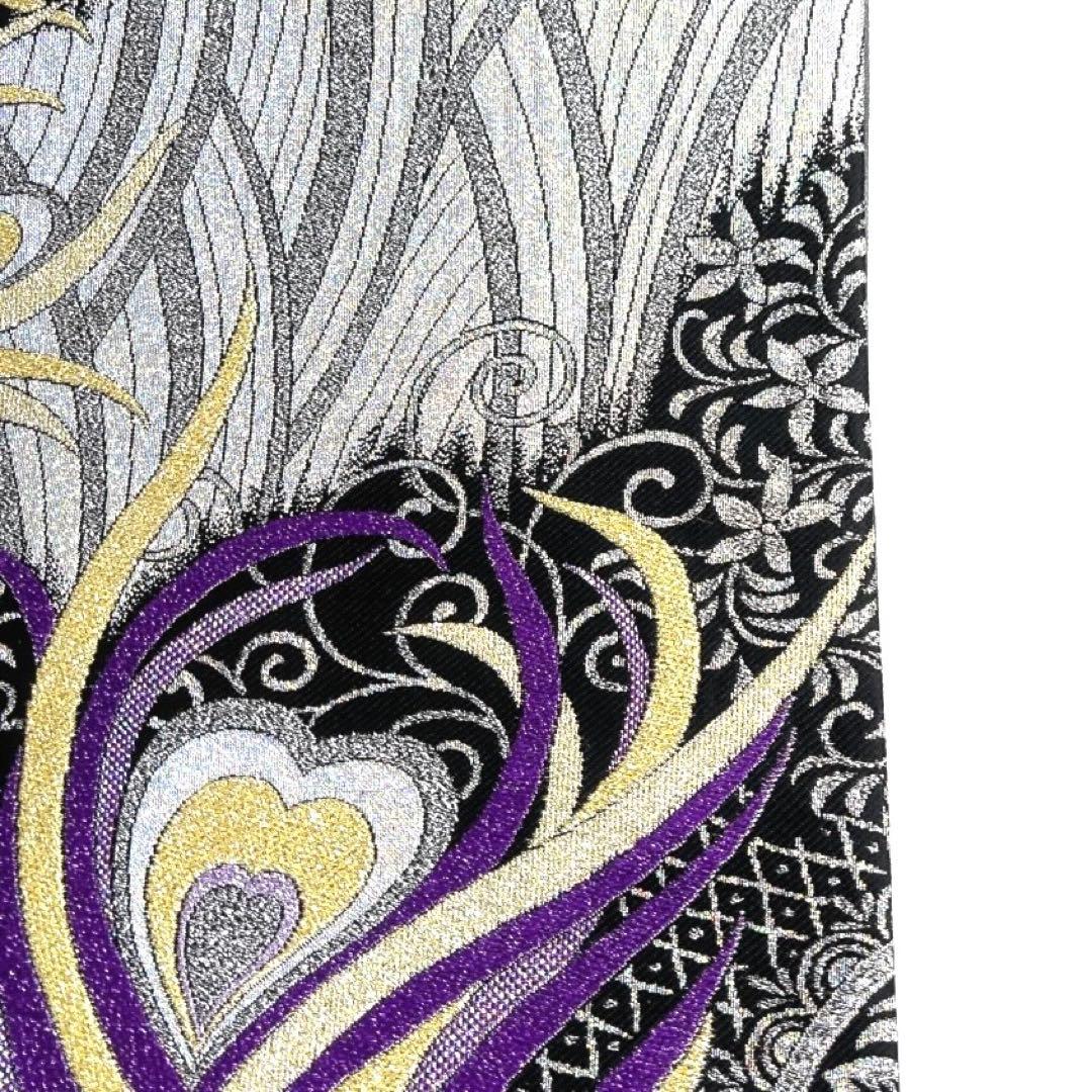 未着用　振袖帯　袋帯　孔雀の羽　薔薇　格子　波　着物　034a d