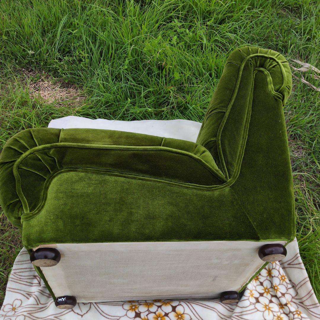 昭和レトロ オールド カリモク グリーン モケット 1人掛け ソファ④ベルベット