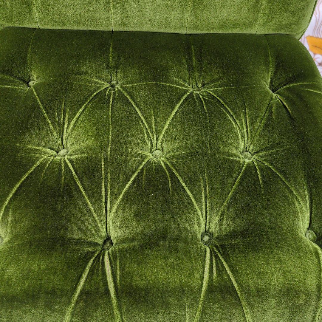 昭和レトロ オールド カリモク グリーン モケット 1人掛け ソファ④ベルベット