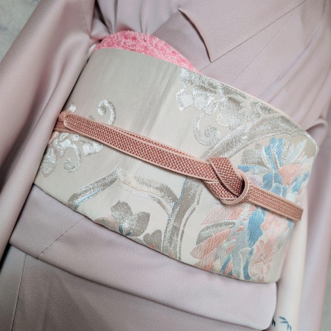 訪問着　フルセット　着物　正絹　薄紫ピンク　友禅　祝い事　優美　花　O9