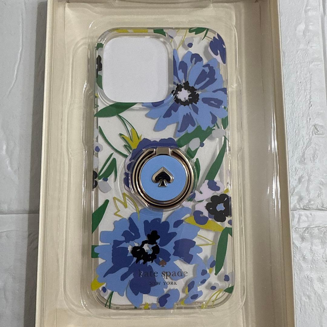 新品kate spade⭐️iPhone16 PRO リング付きスマホケース 青花