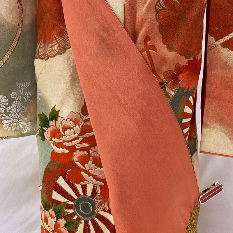 510ag71◎七五三 七歳 女児 アンティーク着物&袋帯&長襦袢 総柄 白◎