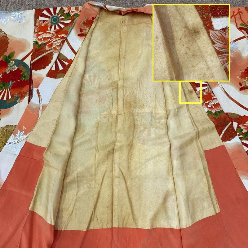 510ag71◎七五三 七歳 女児 アンティーク着物&袋帯&長襦袢 総柄 白◎