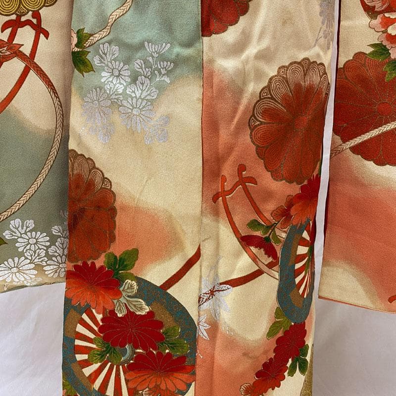 510ag71◎七五三 七歳 女児 アンティーク着物&袋帯&長襦袢 総柄 白◎