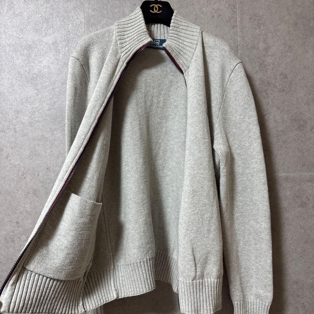【美品】ポロラルフローレン フルジップ ニット セーター グレー S 綿100