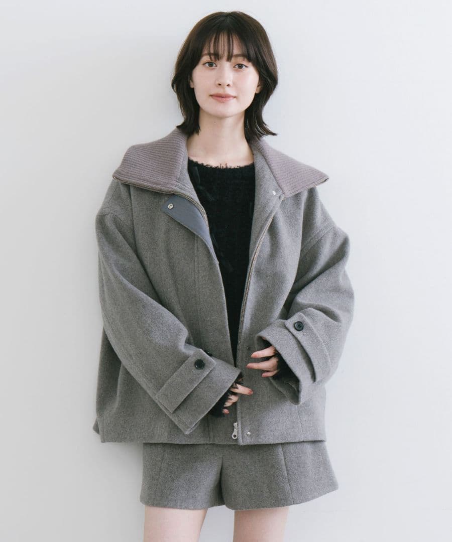 実物写真掲載 完売 ココディール リブカラーウール混コート