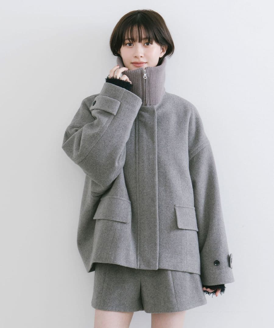 実物写真掲載 完売 ココディール リブカラーウール混コート