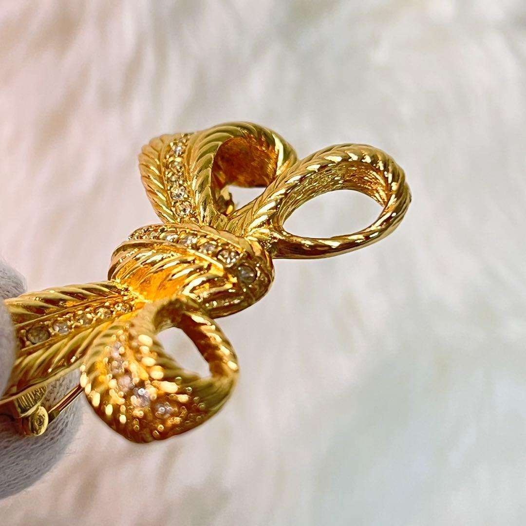 美品✨　DIOR ディオール　リボン　ブローチ　ゴールド