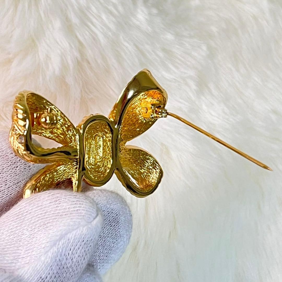 美品✨　DIOR ディオール　リボン　ブローチ　ゴールド