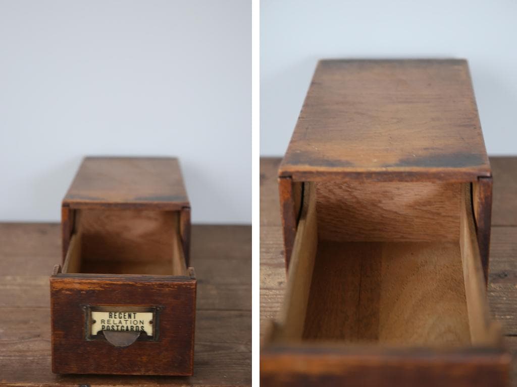 英国アンティーク木製ファイリングドロワー/引出収納/小物入れボックス(70-9)