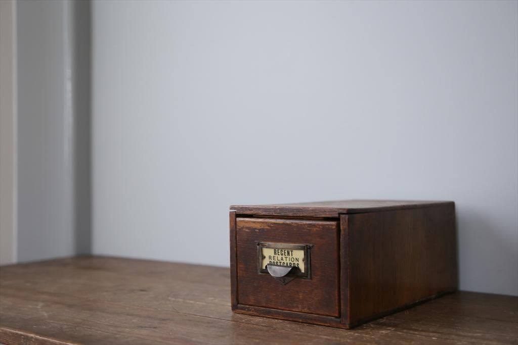 英国アンティーク木製ファイリングドロワー/引出収納/小物入れボックス(70-9)