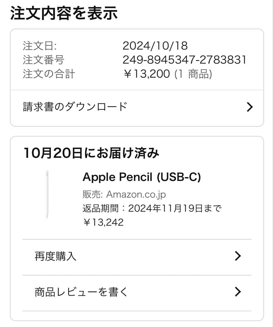 Apple Pencil (USB-C) 元箱付き