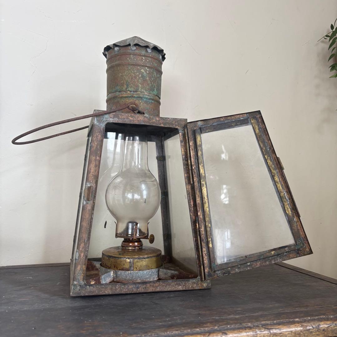 オイルランプ　灯油ランプ　古道具　銅　吊り下　ヴィンテージ