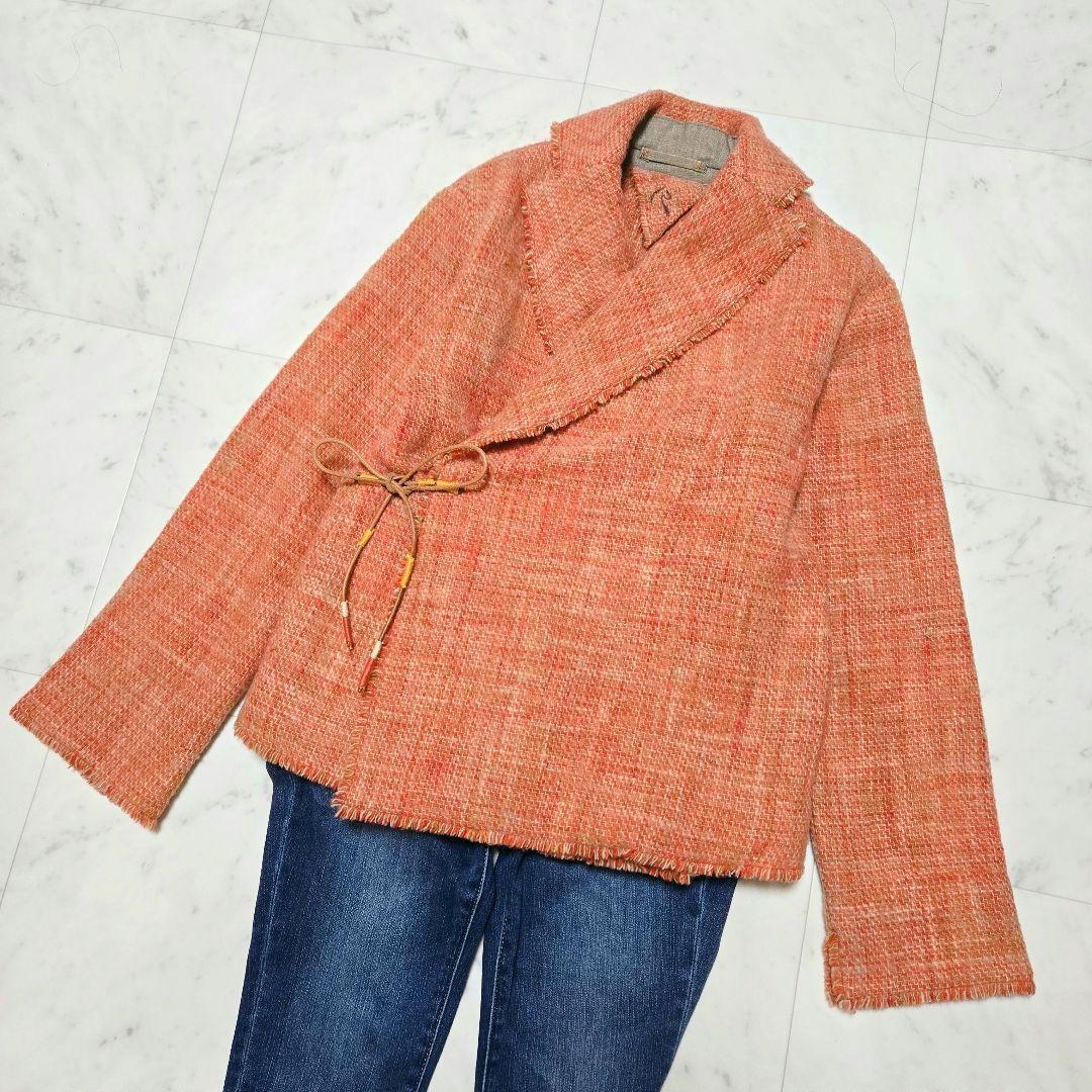 【希少】45R Badou-R ツイードジャケット ウール 革紐 フリンジ