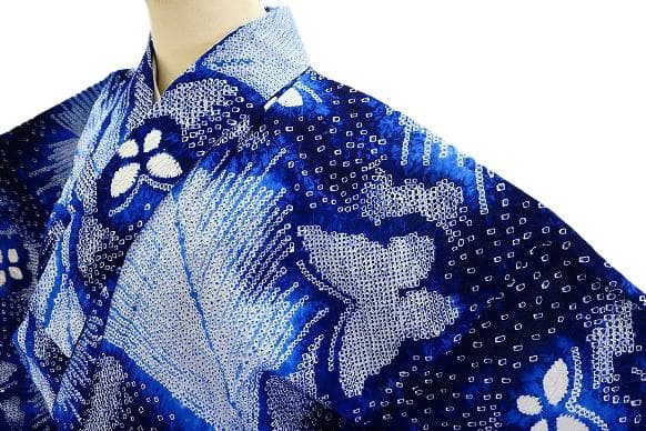 ★専用★未使用品 浴衣 有松絞り バチ衿 紺 アゲハ蝶 身丈161.5cm