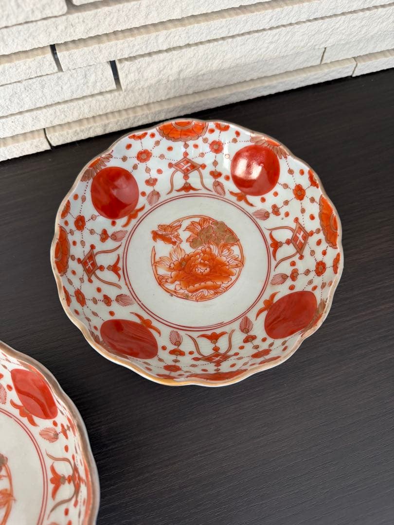 甲斐マロン 古伊万里 赤玉瓔珞紋 膾皿 二客他