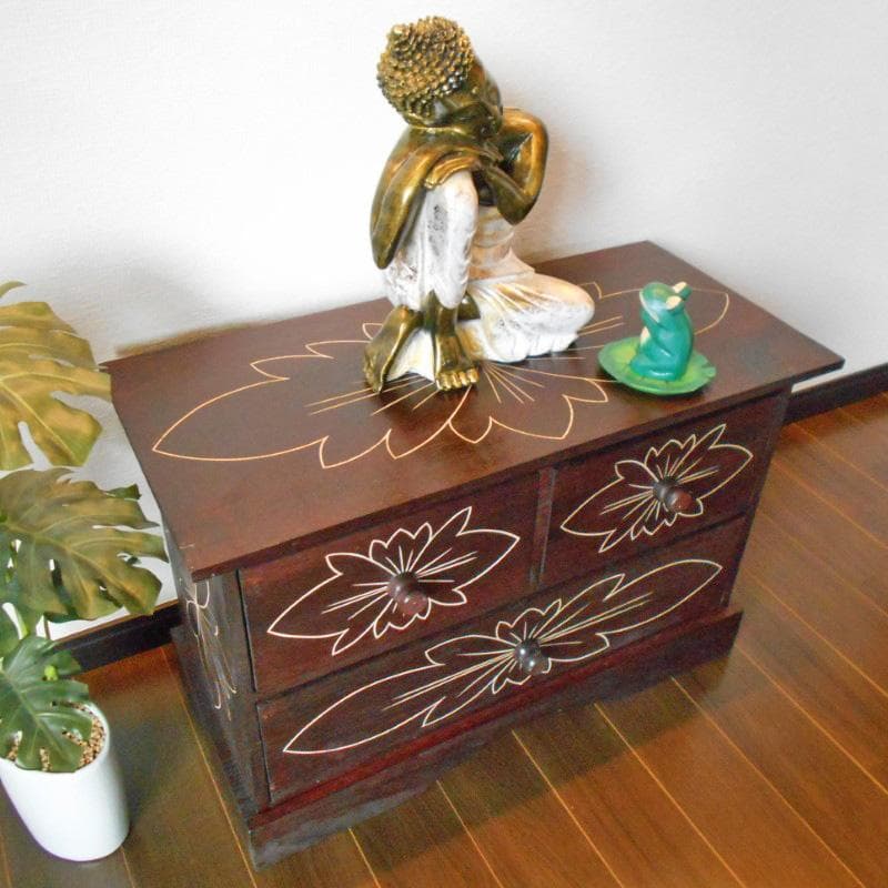 花柄模様 チェスト アジアン家具 バリ家具 収納家具 完成品家具 アンティーク風