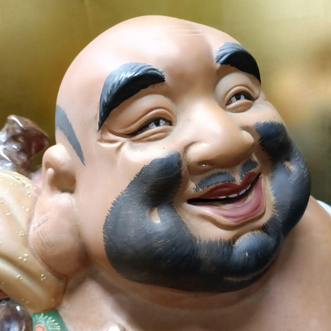AO18 九谷焼 八幡窯 布袋 色絵 金彩 染付 七福神 縁起物 高さ58cm