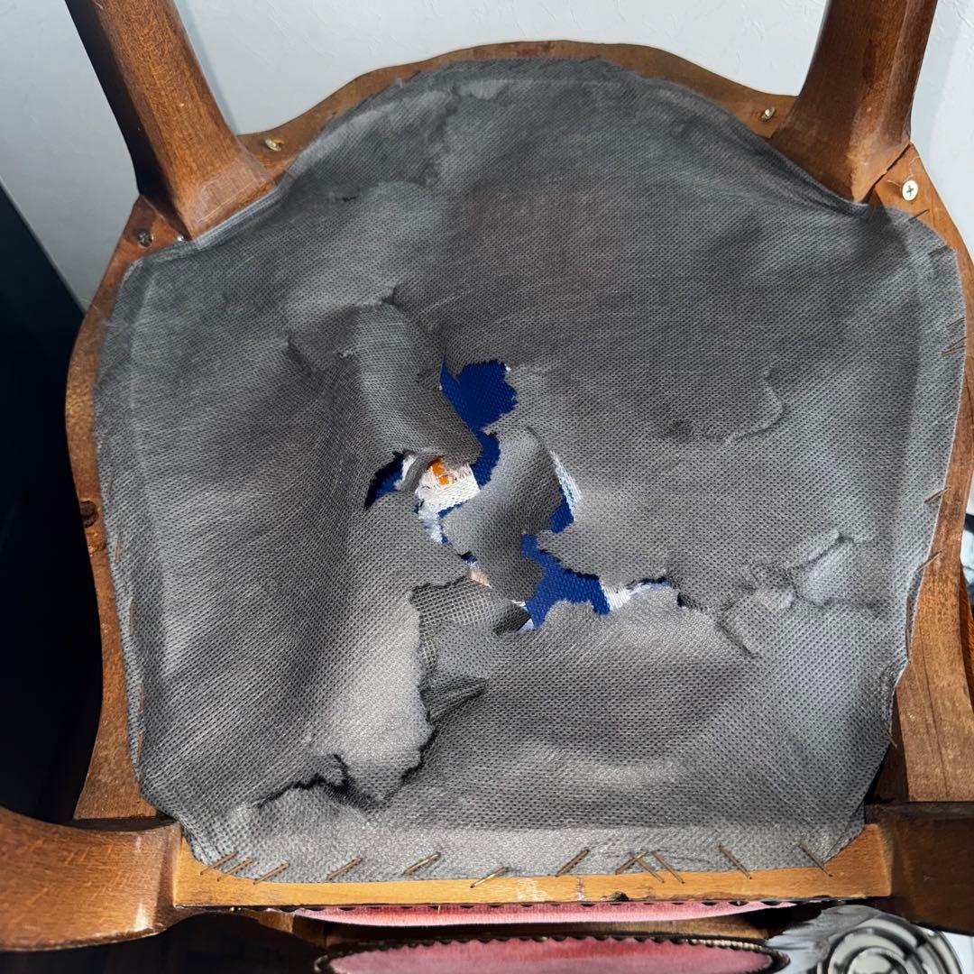 アンティークチェア　ベロア　レッド　ピンク　ウッド　ミッドセンチュリー