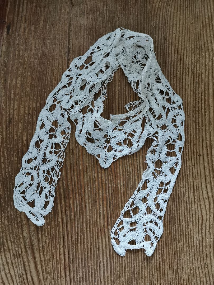 アンティーク ボビン編みリネンレース 艶と光沢のあるショール アイボリーエクリュ